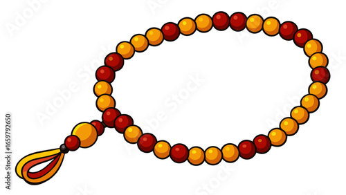 Islamic prayer beads decorative yellow red agate prayer rosary beads isolated against white background vector illustration.