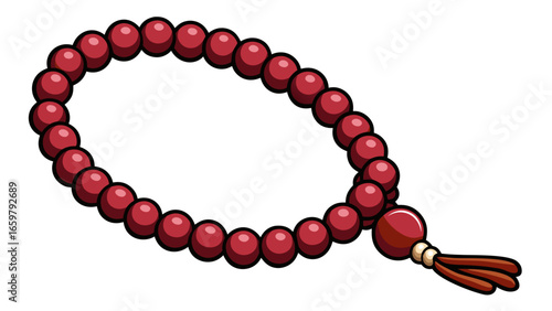Islamic prayer beads decorative red pink agate prayer rosary beads isolated against white background vector illustration.