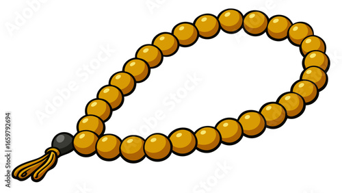 Islamic prayer beads decorative yellow agate prayer rosary beads isolated against white background vector illustration.