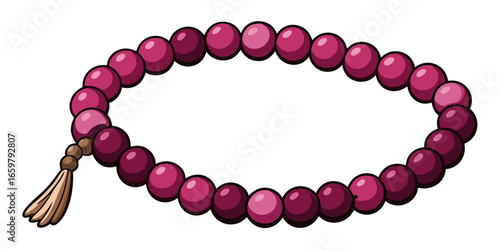 Islamic prayer beads decorative dark pink agate prayer rosary beads isolated against white background vector illustration.