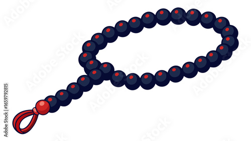 Islamic prayer beads decorative dark navy blue red agate prayer rosary beads isolated against white background vector illustration.