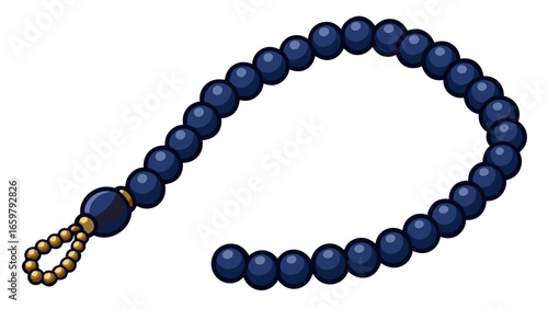 Islamic prayer beads decorative dark navy blue agate prayer rosary beads isolated against white background vector illustration.