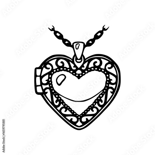 vintage heart locket necklace vector illustration