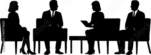 Business People Sitting in Lobby - Office Waiting Area Silhouette with white background 