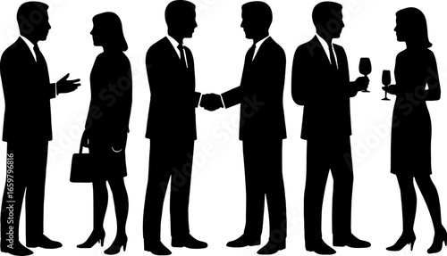 Business People Networking at Event - Corporate Gathering Silhouette Vector with white background 
