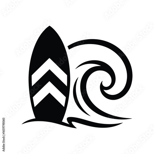 Surf's Up Stylish Surfboard and Ocean Wave Design