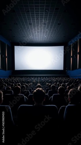 Wallpaper Mural An audience sits in a dark cinema hall, looking at a large blank white screen before a movie premiere, representing the entertainment industry and the anticipation of the viewing experience Torontodigital.ca