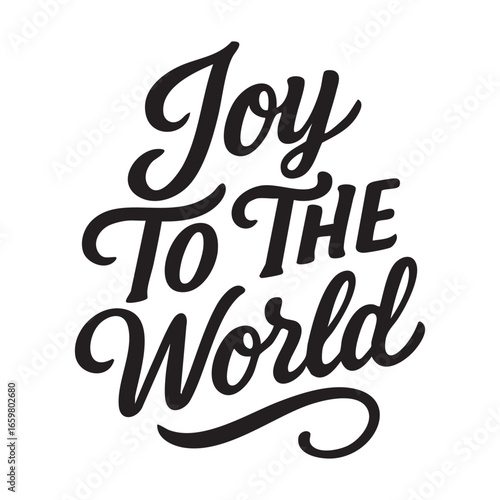 Hand drawn black calligraphy with Joy To The World phrase, festive decorative holiday script vector illustration.
