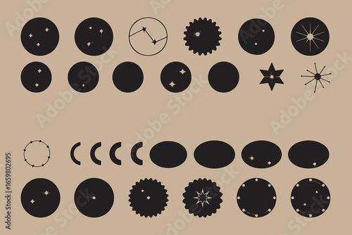 Celestial objects and phases of the moon on beige background