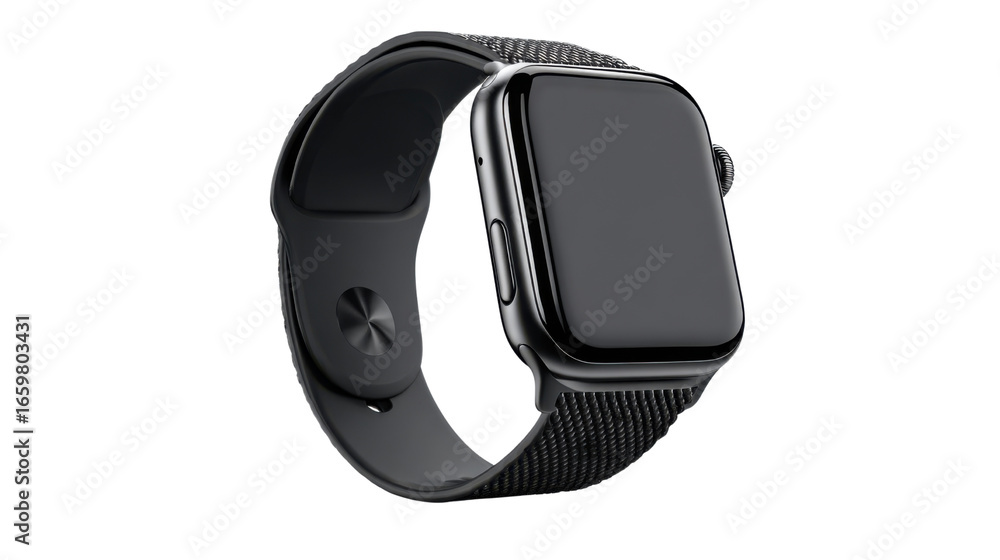 Modern Smartwatch with Black Strap on white Background Modern Smartwatch with Black Strap on white Background