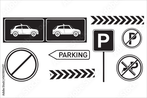 Collection of parking signs and symbols silhouette