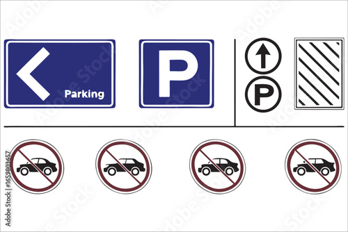 Collection of parking signs and symbols silhouette