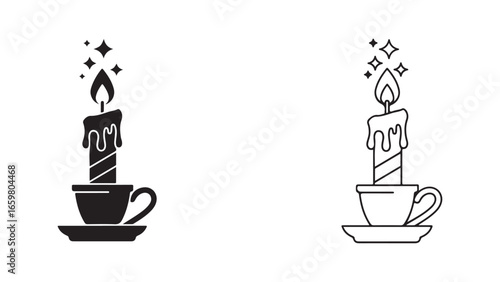 Candle in teacup with sparkling magic