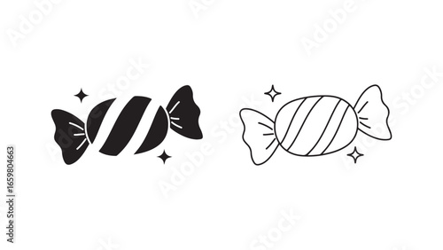 Candy icon in black and white with transparent background