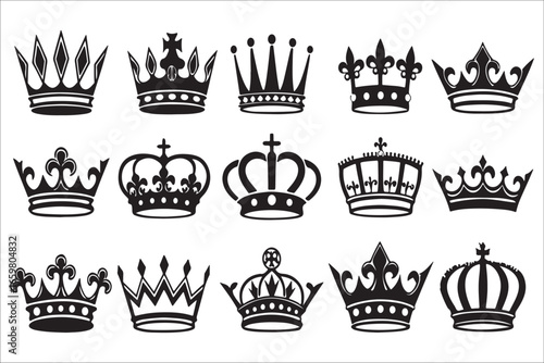 Collection of fifteen elegant royal crowns silhouette