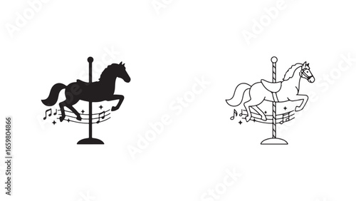 Carousel horse silhouette and outline with transparent background