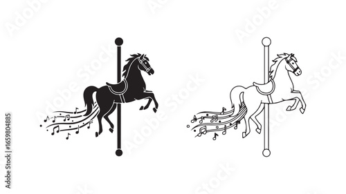 Carousel horse with music notes and transparent background