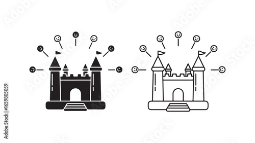 Castle bounce house with happy faces