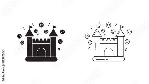 Castle bounce house icon with smiling faces
