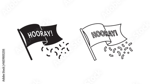 Celebration flag with confetti, black and white