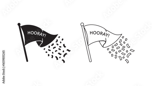 Celebration flag with confetti, hooray message