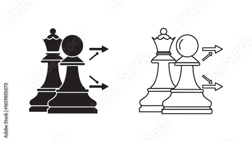Chess king and queen icons with arrows