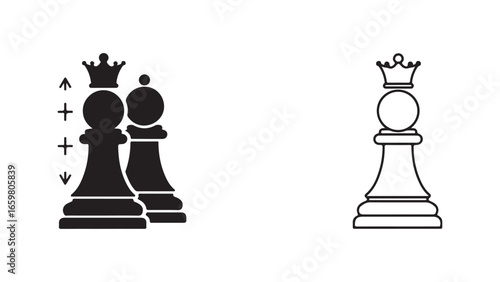 Chess queen and pawn icons with transparent background