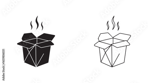 Chinese takeout box with steam, outline and solid fill