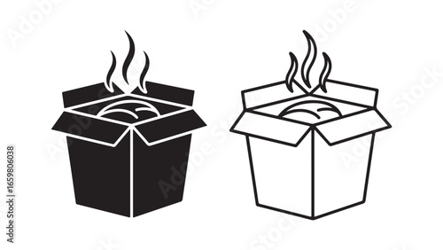 Chinese takeout box with steam, outline and solid fill