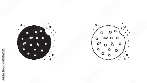Chocolate chip cookies outline icons with transparent background