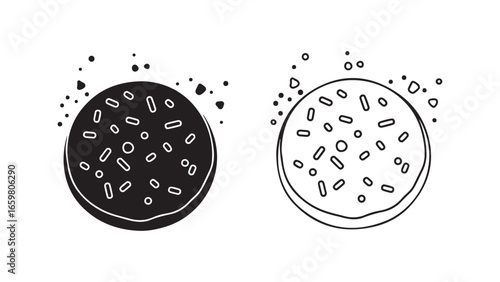 Chocolate cookie with seeds and sprinkles with transparent background
