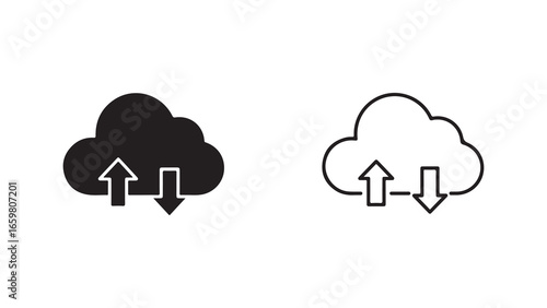 Cloud data upload download icon with transparent background