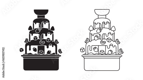 Coffee fountain with coffee beans and cups