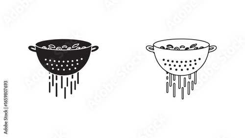 Colander draining pasta with transparent background