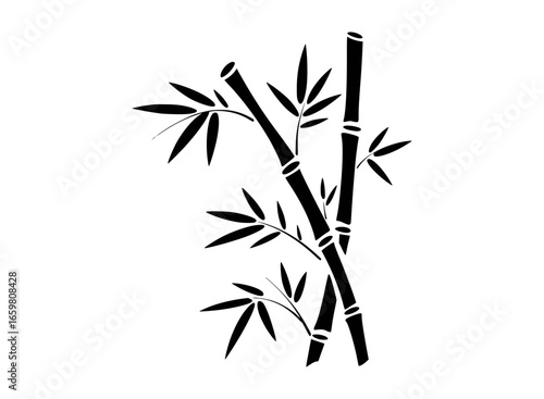 Black bamboo stalks with leaves white