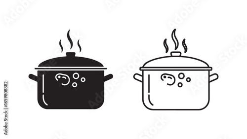 Cooking pot with steam, simple outline style