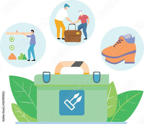 A symbolic toolbox icon with a leaf.