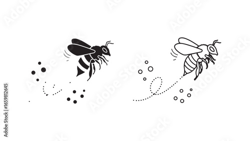 Bee flying with pollen dots with transparent background
