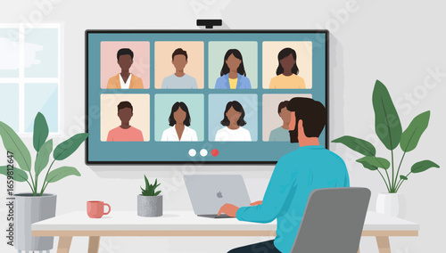 Remote Team Meeting in a Home Office Setting