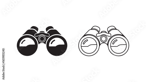 Binoculars icon in black and white with transparent background
