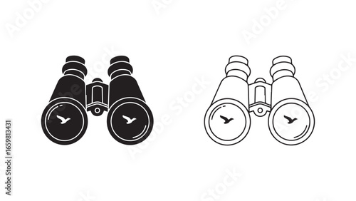 Binoculars icon with bird and transparent background