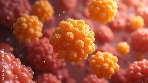 Microscopic image of pathogenic microbes found in meat. Focusing on Staphylococcus aureus bacteria. 