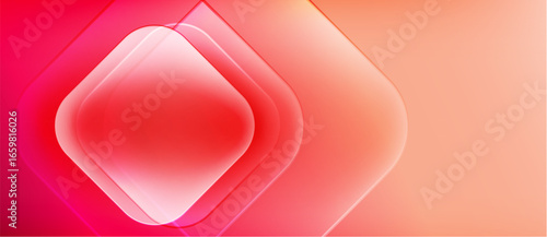 Abstract gradient background. Red, orange hues create layered diamond shapes. Smooth transitions, modern design elements present.