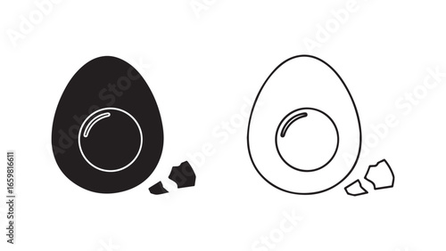 Broken egg outline and filled icon with transparent background