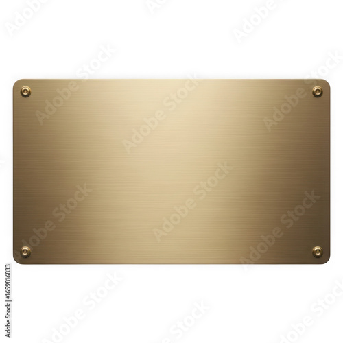 Blank brass plaque secured with rivets on a black background
