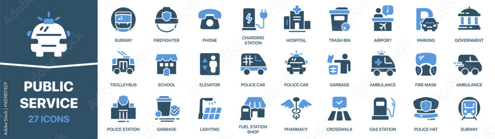 custom made wallpaper toronto digitalPublic service fill icon collection. Set of police, ambulance, firefighters, hospitals, garbage collection, government, and urban services icons