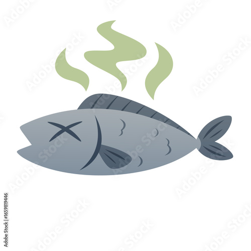 Smelly stale fish vector isolated illustration