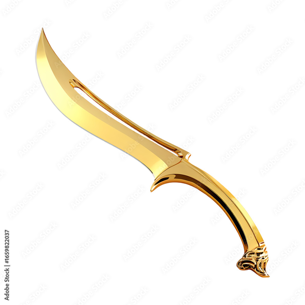 Naklejka premium A golden curved blade dagger with an ornate hilt