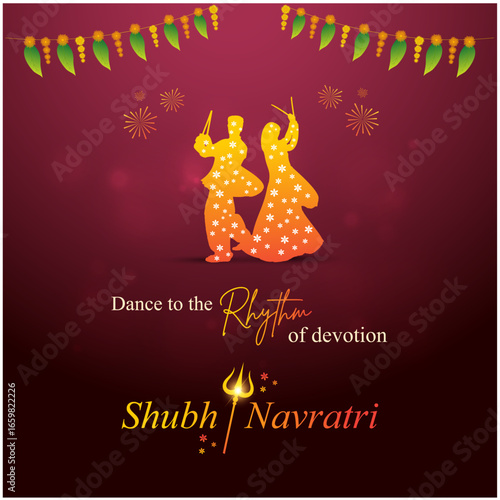 Shubh Navratri, Dandiya Dance. Indian Festival Wishes Template vector. Dussehra, Dandiya Night