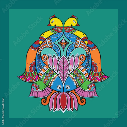 traditional folk art of Rickshaw Painting showcases motifs mandalas and Indian art, Rickshaw Art designs, Mandala peacock design Beautiful indian rangoli design Art Board Print, 
